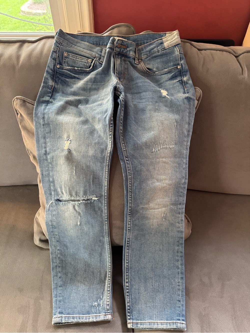 Zara Woman Light Blue Straight Leg Distressed Jeans - USA 4